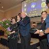 Former DAHF President Bruce Lambrecht and his wife Madeline receive special recognition awards for their many years of service to DAHF and the Bellanca Hangar